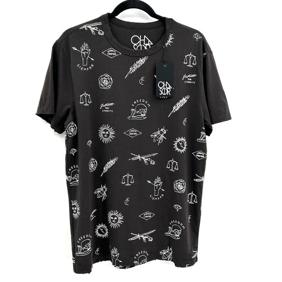 NWT CHASER Mens Gray Distressed Siempre Justice Graphic Print T-Shirt Large - Picture 1 of 5